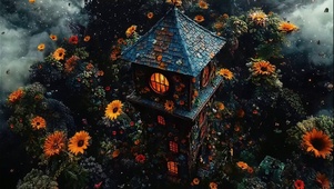 森林秘密花海高塔风景