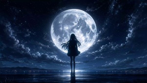 夜晚海边的少女