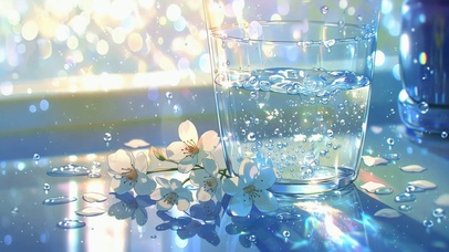 清新治愈阳光白花玻璃杯