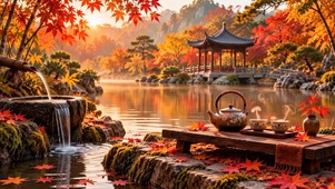 秋天山水湖边