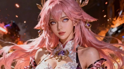 粉色长发气质美女