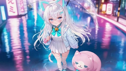 雨夜都市猫耳二次元美少女