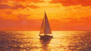 夕阳海景带鱼屏