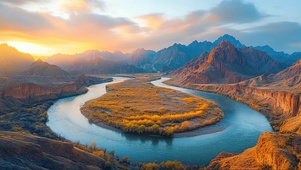 俯瞰落日山谷河流