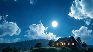 夜景树木房屋带鱼屏