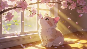 桃花窗台猫咪
