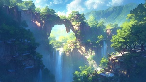 蓝天阳光峡谷瀑布