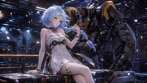 赛博风蓝发机甲少女