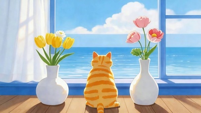 橘猫望海