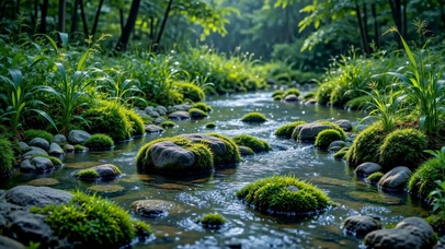 静谧林间溪流治愈风景