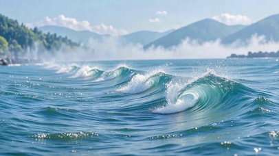 晴日湖畔清新水波风景