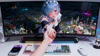 蓝发花海雷姆穿越屏幕与主人互动