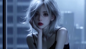 下雨天美女