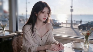 海边咖啡屋少女