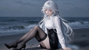 海边心事少女