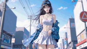 时尚蓝天白裙少女