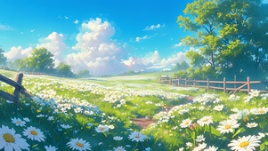 蓝天花丛