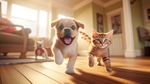 猫猫狗狗嬉戏---奔涌而来