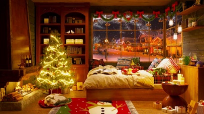 温馨雪天小镇房间