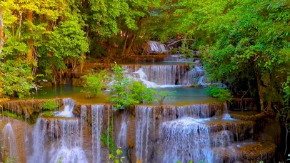 护眼绿林溪流瀑布