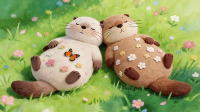 春天草地上水獭