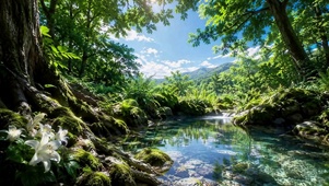 清新治愈林间溪流风景