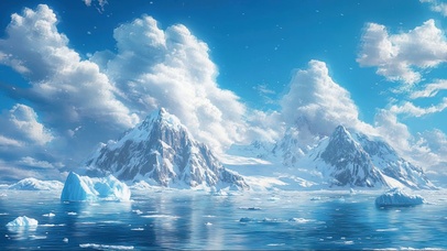 清新阳光南极雪山