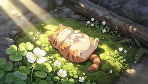 晒太阳小胖猫