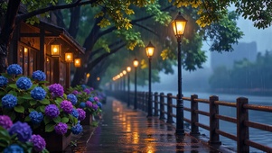 街道听雨