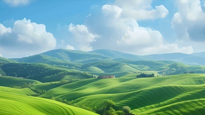 护眼绿景房屋山川带鱼屏