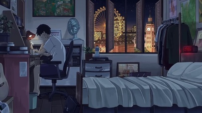 深夜房间学习的少年