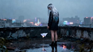 淋湿的纸飞机