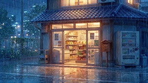 雨幕里的便利店
