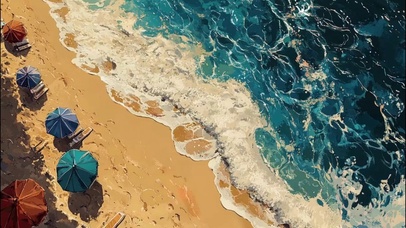 俯瞰夏日大海沙滩浪花