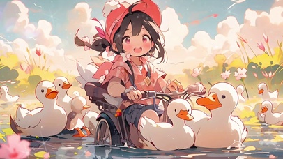 鸭鸭女孩水中玩耍