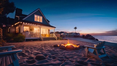 放松海边小屋篝火