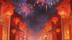 新年过年过节灯笼烟花气氛双屏