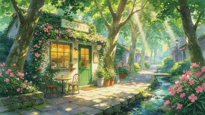 唯美的树荫下小屋