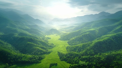 俯瞰绿色山谷田园