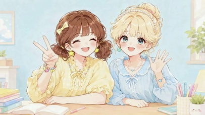 书桌前的可爱少女闺蜜