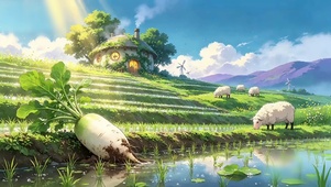 梯田边吃草的羊