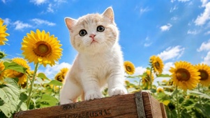 向日葵田的奶白小猫咪