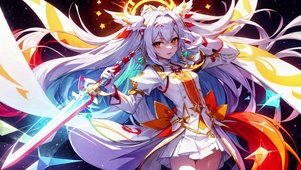 可爱偶像风炫彩拿剑美少女
