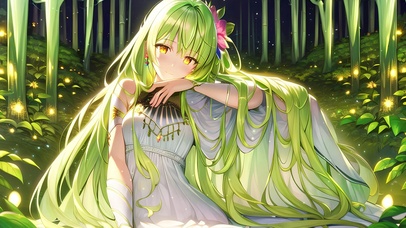 温馨萤火虫森林少女