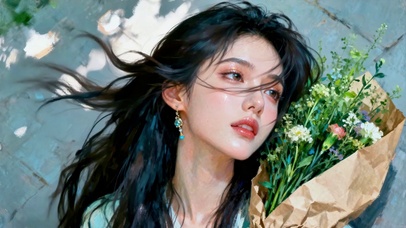 捧花长发氛围感美女