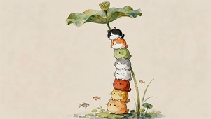 荷叶下猫咪