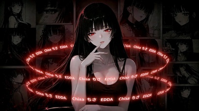 暗黑黑发漫画少女文字环绕