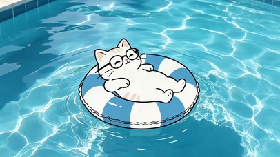 清澈水面猫咪
