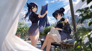 天台晒衣的二次元美少女