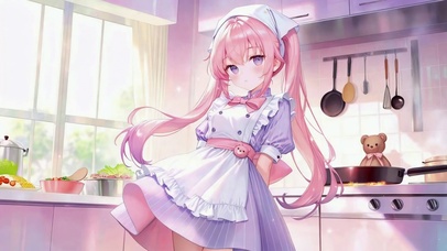 粉发双马尾小厨娘